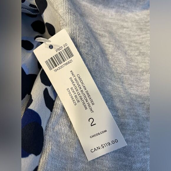 Chico’s Knit Button Front Leopard Print Cardigan Sweater Gray Large NWT - Picture 8 of 11